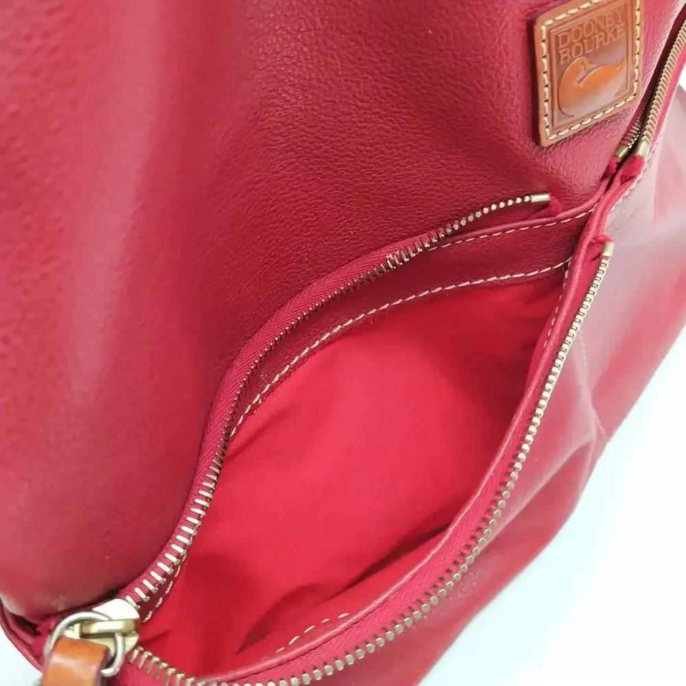 Dooney & Bourke Red Pebbled Leather Zipper Pockets Hobo Shoulder Bag